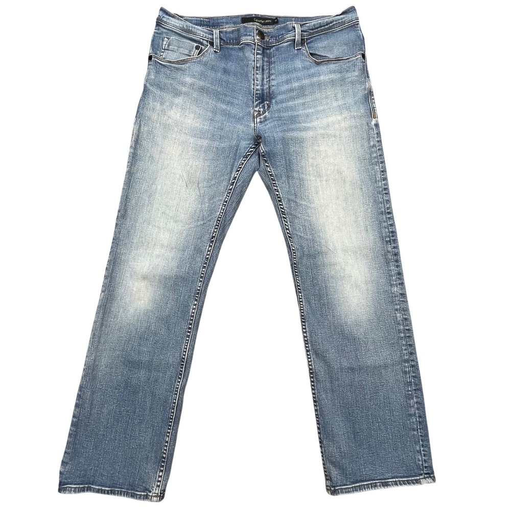 Calvin Klein Blue Straight Cut Denim Jeans Mens 36x30